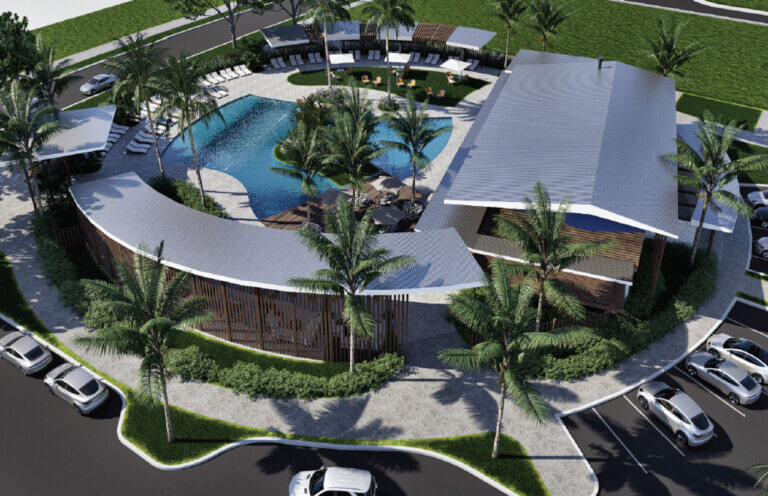 Residents will enjoy a private, fully-amenitized activity center featuring a sprawling resort pool, lounge chairs, sun deck, entertainment space/party room, grills, seating, and outdoor event cabanas.
