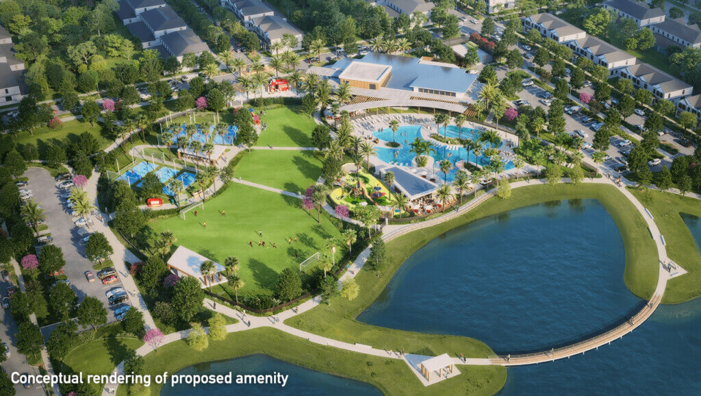 aerial conceptual rendering of main amenity center at EverBe - new homes for sale in Orlando Florida